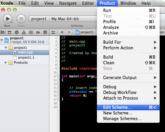 how to run c++ in xcode